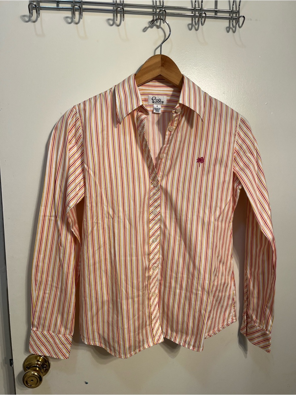 Lilly Pulitzer Women's Striped Button-Down Shirt in Cream and Red